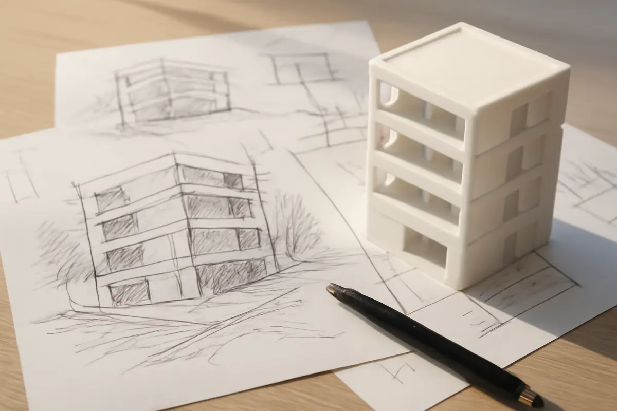 architectuur schetsen en modellen