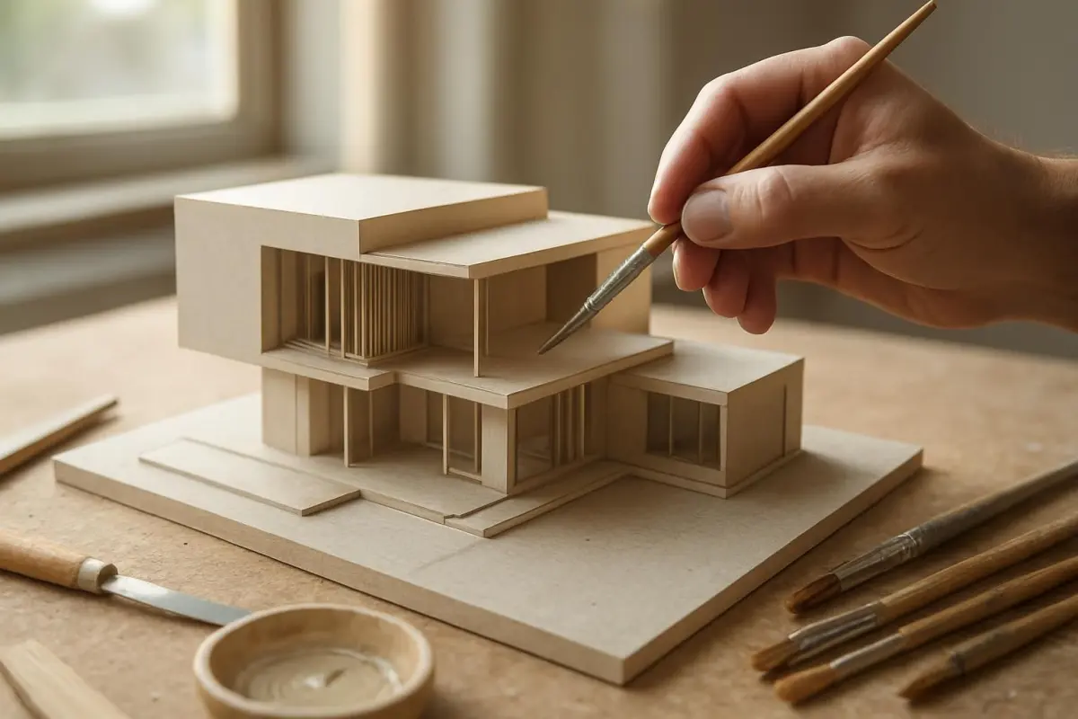 Architect werkt aan een schaalmodel.
