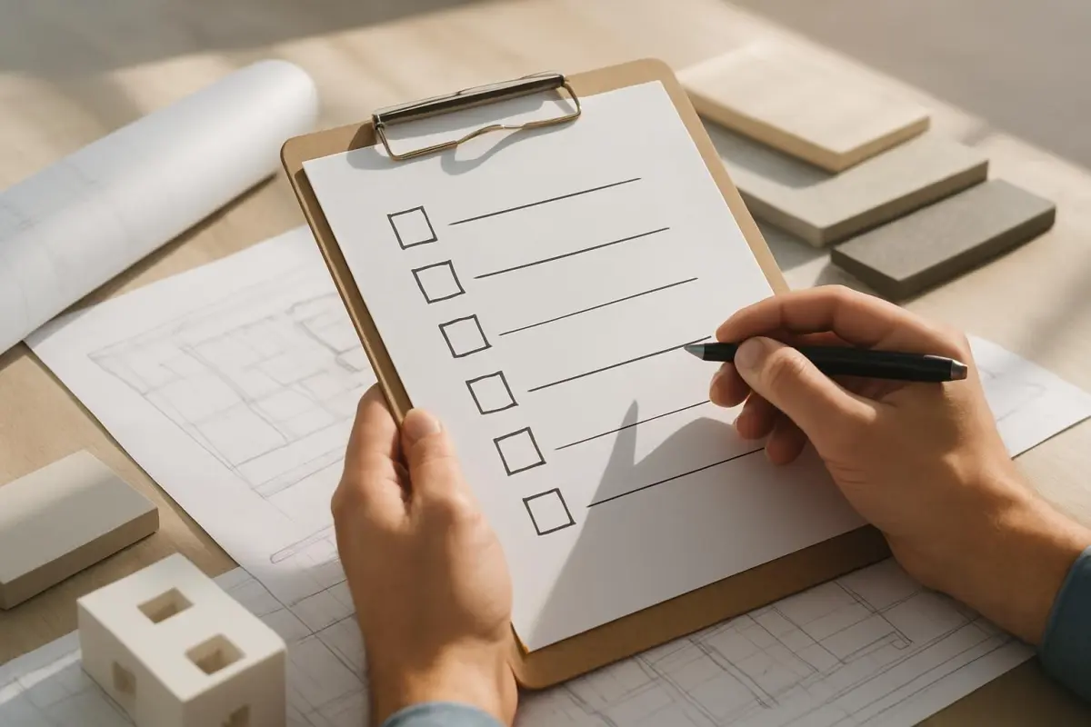 Architect controleert ontwerpvalidatie op de werkplek.